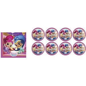ALMACENESADAN -4749 Pack Disney Shimmer and Shine composé de 8 assiettes en carton 23 cm et 20 serviettes en papier 33 x 33 cm, idéal pour les fêtes et les anniversaires, Multicolore (8435510347499)