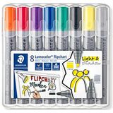 Staedtler Lumocolor 356 Swp8 Markeerstiften voor flipchart, verschillende kleuren, afgeronde punt en afgeschuinde punt, 8 stuks