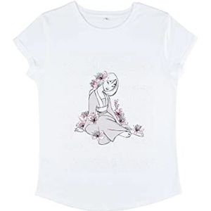 Disney Mulan Floral Dames T-Shirt Organic roll Sleeve, Wit