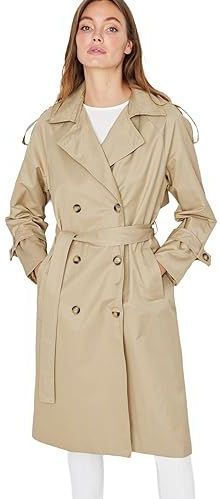 Trendyol Dames trenchcoat met knoopsluiting, waterdicht, lang, kaki, Beige