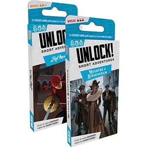 Asmodee Space Cowboys Unlock! Short Adventure: Res Mask + Moord in Birmingham - Bordspellen in kaarten - Escape Game - Volwassenen en kinderen vanaf 10 jaar - Franse versie