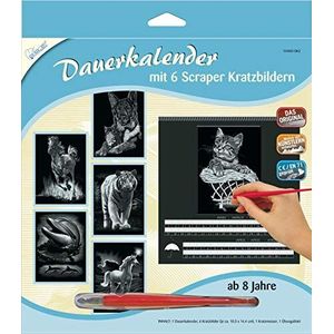 Mammut Spiel & Geschenk 143002 Set van 6 krasfoto's en eeuwigdurende kalender diermotief 2 zilver met 6 krasfoto's en 1 eeuwigdurende kalender & 1 krabmes en 1 oefenblad