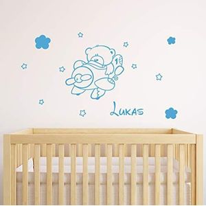 Ambiance Sticker s Gepersonaliseerde naam | Sticker Ouson in het vliegtuig - wanddecoratie kinderkamer | 2 planken van 30 x 30 cm en 40 x 25 cm - ijsblauw