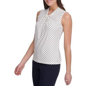 Tommy Hilfiger Mouwloze damesblouse met geknoopte kraag, ivoor/middernacht, M, Ivoor/Middernacht