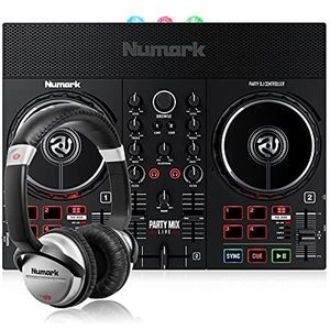 Numark Party Mix Live & HF125 DJ-controller met led-lichtspellen, luidsprekers en DJ-mixer voor Serato DJ Lite met ultra-draagbare DJ-hoofdtelefoon