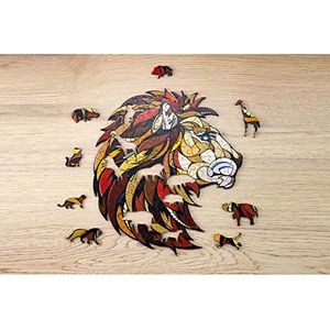 EWA Eco-Wood-Art Hout voor volwassenen en jongeren, montage zonder lijm, 100 delen, leeuw puzzel, kleur