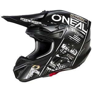 O'NEAL MX Enduro Motorcrosshelm, 2 buitenschalen en 2 EPS voor verhoogde veiligheid, ABS-schaal, ECE 22.06, 5SRS polyacryl helm ATTACK V.23, volwassenen in zwart/wit, S (55/56 cm)