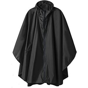 Regenjas poncho met capuchon en ritssluiting voor volwassenen, zwart, L, zwart.