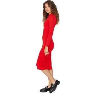 Trendyol Woman Midi Bodycon Crew Neck Knit Jurk dames, rood, M, Rood