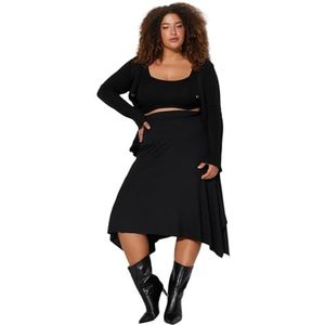 Trendyol Femme Animal Midi Asymétrique Une Ligne Jupe Grande Taille Jupe, Noir, 3XL grande taille