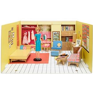 Barbie Reproductie van het droomhuis uit 1962 met blonde pop, 3 retro outfits en accessoires inbegrepen, 75 jaar editie Mattel, verzamelspeelgoed, GNC38