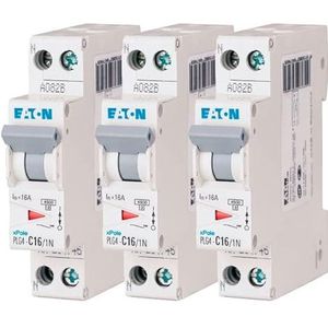 EATON 264746 PLG4-C16/1N – modulaire stroomonderbreker PH/N – wit – grijze controller – 1P+N / 16 A – C-curve – schroefaansluiting – 3 stroomonderbrekers