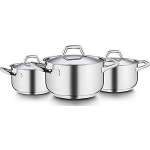 Barazzoni Chef Line Keukengerei-set van roestvrij staal (6-delig, pannen: 16, 20 en 24 cm, deksels: 16, 20 en 24 cm)