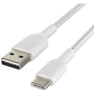 Belkin geflochtenes Boost Charge USB-C-Kabel (USB-C/USB-A-Kabel, USB-Typ-C-Kabel für Pixel, iPad Pro, Nintendo Switch und andere Geräte, etwa von Samsung), 2 m, Weiß