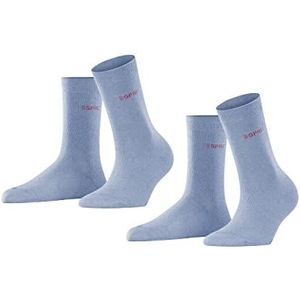 ESPRIT 2 paar effen sokken van biologisch katoen voor dames, zwart en grijs, vele andere kleuren, versterkte sokken voor dames, zonder ademend patroon, dun en effen, 2 paar, blauw (jeans 6458)