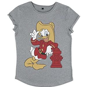Disney Mickey Classic - Firefighting Donald Women's Organic roll Sleeve T-Shirt dames, grijs, M, grijs.