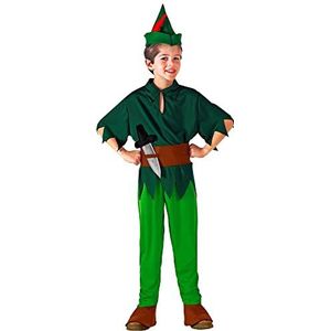 Widmann - Peter Pan-kostuum voor kinderen, bestaande uit overhemd, broek met overschoenen, riem met dolk en hoed met veer, voor carnaval en themafeesten