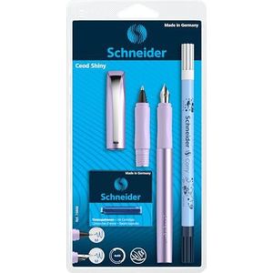 Schneider Ceod Shiny 74868 schrijfset met pen, rollerpen, inktgum, voor rechts- en linkshandigen, veer M, met inktpatronen, koningsblauw, paars