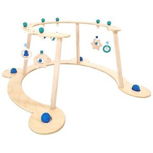 Hess Holzspielzeug 13393 - loopstoel en speelboog, schapen-serie, blauw, voor baby's met vele kleurrijke speelelementen, van beukenhout