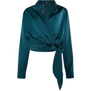 LEOMIA Dames satijnen portemonnee blouse smaragd M, Emerald