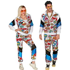 Widmann - kostuum jaren 80 trainingspak Pop Art, verlicht onder UV-licht, jas en broek, comic, joggingpak, retro stijl, badsmaak party, carnaval