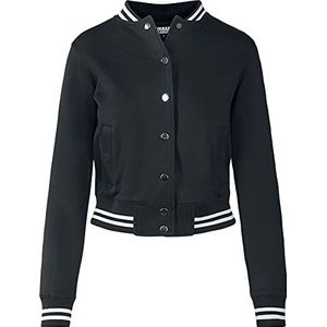 Damesjas met fleece-design, korte jas met drukknoppen, twee witte strepen, college-type, zwart of lichtroze, maat XS - 5XL, zwart (Blk/Blk 00017)