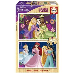 Educa - Disney Princess | Set van 2 houten kinderpuzzels met elk 50 stukjes. Afmetingen wanneer gemonteerd: 28 x 20 cm. Bestaat uit grote, perfect afgewerkte onderdelen. 5 jaar (19672)