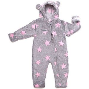 Hoppediz Fleece overall, extra lange benen, perfect voor babydraagtas, hand- en voetmanchetten - roze-grijs 68-74