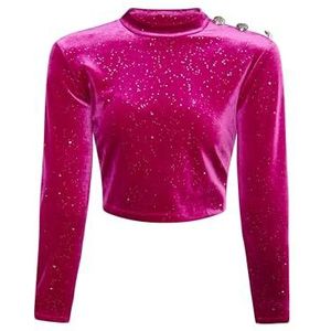 SWIRLIE T-shirt en velours avec paillettes pour femme, Rose, XS