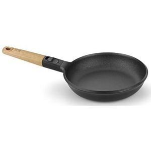 BRA Market – pan 20 cm, gegoten aluminium, afneembare handgreep van natuurlijk hout, drielaags, anti-aanbaklaag, zonder PFOA, geschikt voor alle soorten keukens, inclusief inductie.