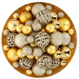 Giftsome Kerstballen, 101 stuks, kerstboomversiering, onbreekbaar, voor binnen en buiten, kunststof, diameter 3/4/6 cm, mat, glanzend, glinsterend, open, goudkleurig