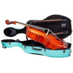 Crossrock Polycarbonaat koffer met 4/4 cello wielen, inclusief buitenvak voor muziek, 3 handgrepen, afneembare riemen, mintblauw (CRF4050CEFMB)
