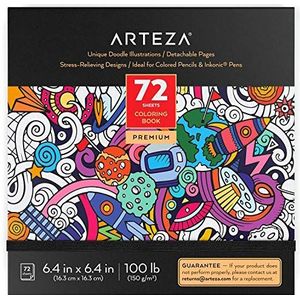 Arteza Doodle kleurboek voor volwassenen, zwarte contouren, 72 ontspannende kleurplaten voor het verlichten van stress en angst voor volwassenen en tieners, stimuleert meditatie, bevordert opmerkzaamheid.