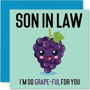 Cartes d'anniversaire pour beau-fils – Grape-Ful – Carte d'anniversaire amusante pour beau-fils de la part de maman, beau-père, cadeaux d'anniversaire pour fils, 145 mm x 145 mm, cartes de vœux pour
