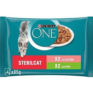 Purina ONE Natvoer voor katten gesteriliseerd steaks in saus met verschillende zalm en kalkoen 12 x [4 x 85 g]