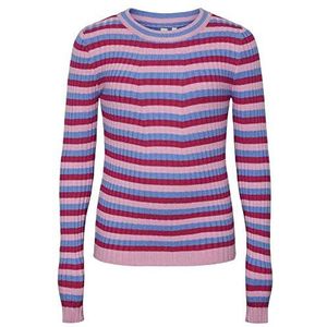 PIECES Pkcrista LS O-neck Knit Tw Noos Bc Sweatshirt voor meisjes, Begonia roze/strepen: Beetroot paars-marine