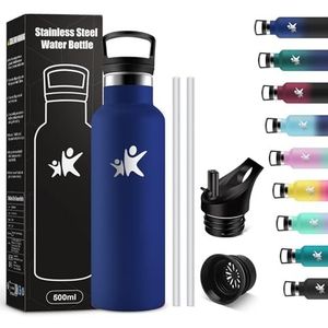 KollyKolla Thermosfles voor kinderen, 500 ml, met rietje, BPA-vrij, roestvrijstalen fles, gemakkelijk te reinigen, lekvrij, voor kantoor, school, camping, sportschool