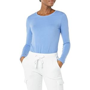 Amazon Essentials Dames T-shirt met lange mouwen en ronde hals (verkrijgbaar in grote maten), blauw, XS