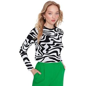 Trendyol Nauwsluitende trui met ronde hals Animal Print trainingspak dames, ecru, M, ECRU