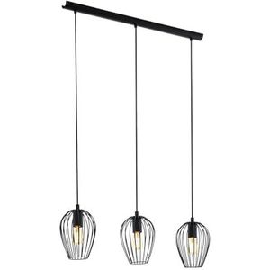 EGLO NEWTOWN kroonluchter, 1 x vintage 3-vlammige hanglamp, retro stalen hanglamp, kleur: zwart, fitting: E27