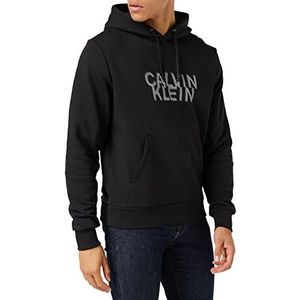 Calvin Klein Sweatshirt met capuchon met vervormd logo, dik gebreid, heren, zwart (CK zwart, XS, Ck zwart