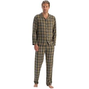 Dagi Plaid Woven Viscose Broeken Pyjamabroek Heren, Rook