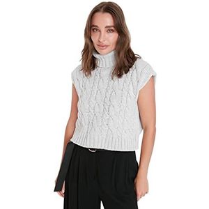 TRENDYOL Fisherman Collar Knitwear Sweater voor dames (1 stuk), grijs.