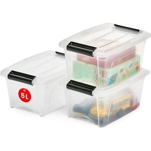 Iris Ohyama Opbergdozen, set van 3 stuks, 5 liter, met clips, stapelbaar, voor woonkamer, slaapkamer, garage - Top Box TB-5 - transparant