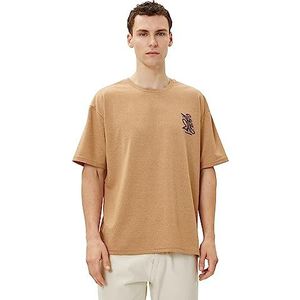 Koton T-shirt à manches courtes et col ras du cou imprimé Far East pour homme, Beige (050), L