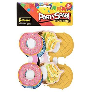 Idena 40444 - feestplezier papieren bril met grappige motieven donut, ananas, discobal en wafels, 13 cm breed, 12,5 cm lang, 4 stuks