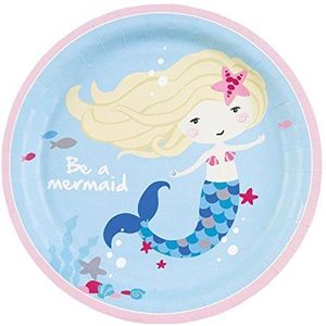 Amscan 9903030 Be a Mermaid papieren borden rond Ø ca. 23 cm 8 stuks