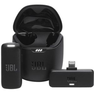 JBL Quantum Stream Wireless, draagbare draadloze stropdasmicrofoon, lightning-verbinding, compatibel met Apple-apparaten, tot 24 uur opname, zwart