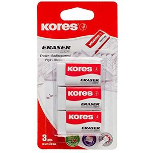 Kores - KE-30: Witte pvc-gum met papieren zak voor kinderen, studenten en volwassenen, niet giftig en geschikt voor kinderen, voor school en kantoor, 40 x 21 x 10 mm, 3 stuks