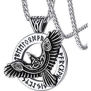 FaithHeart Ketting Viking raven, Hugin Munin ravenhanger, Keltische medaille, roestvrij staal/goud/zwart, ketting 55 + 5 cm, Scandinavische sieraden voor heren, dames, Geen edelsteen